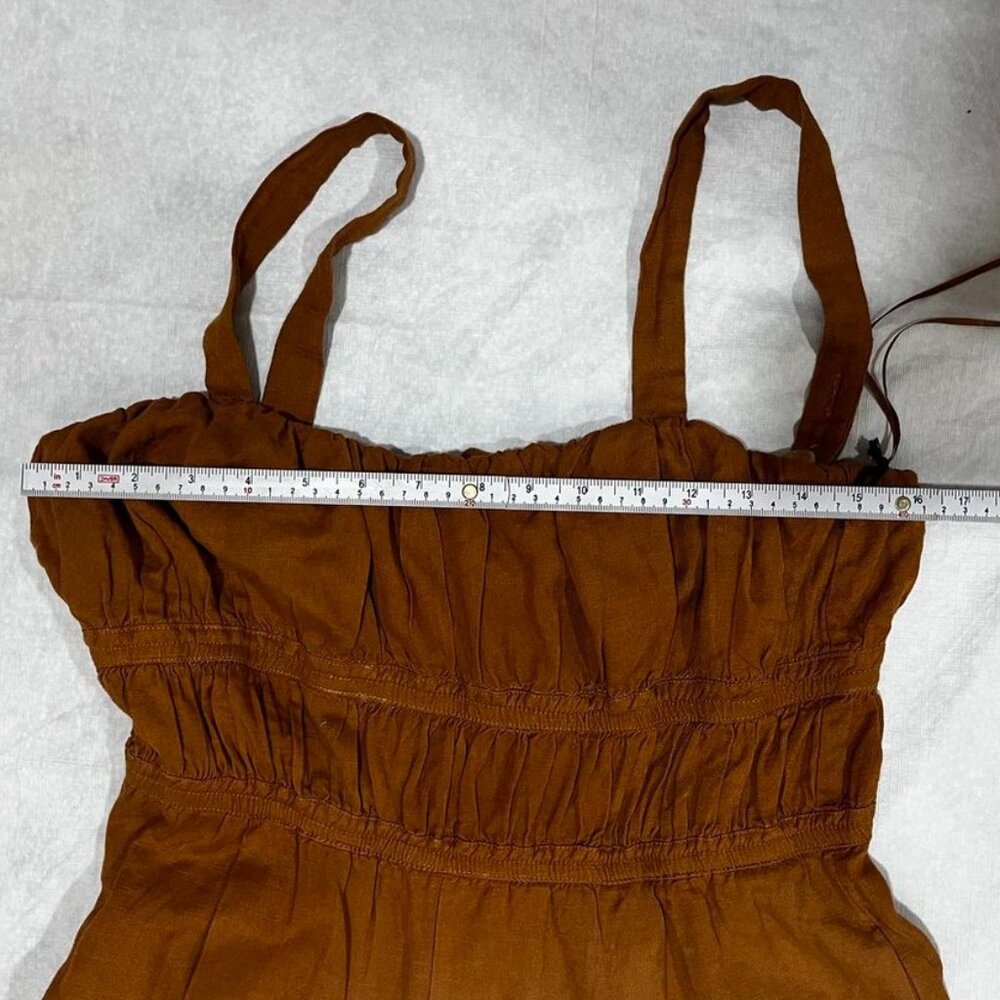 ASTR The Label Mocha Shirred Wide Leg Linen Blend Jumpsuit Brown Medium - Picture 13 of 15
